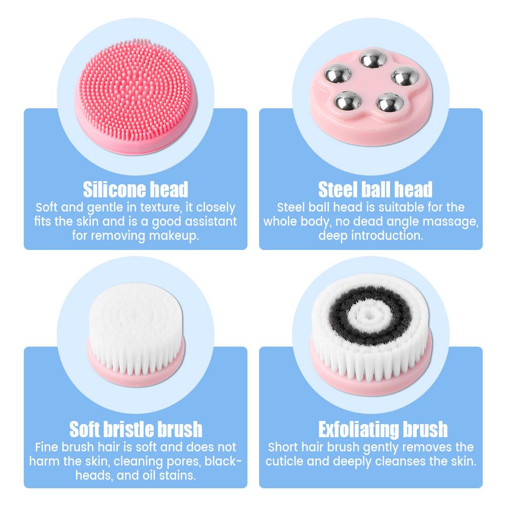 4 In 1 Electric Face Cleansing Brush for Facial Skin Care Wash Sonic Vibration Massage Tool Acne Pore Blackhead Silicone Cleaner