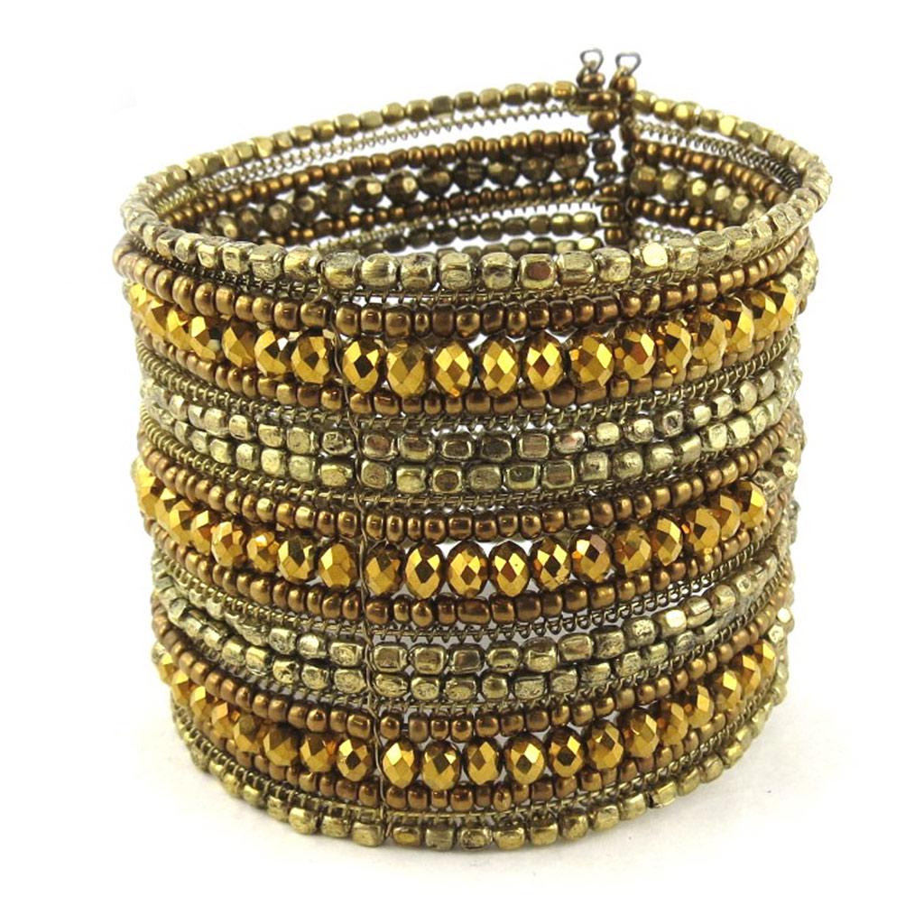 Les Trésors De Lily [N1183] - Golden 'Kathmandu' Designer Bracelet