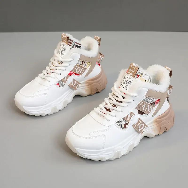 2025 Spring Women Casual Sneakers Hot Sale High Quality Warm Thickness Cotton Shoes Female High Top Ankle Boot Versatile Zapatos