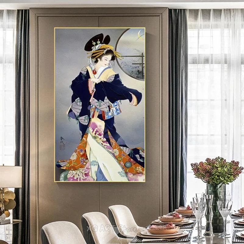 Ukiyo-e Japanese Style Lady Figure Decorative Painting For Sushi Place Japanese Food Canvas Posters Prints Wall Home Decoration