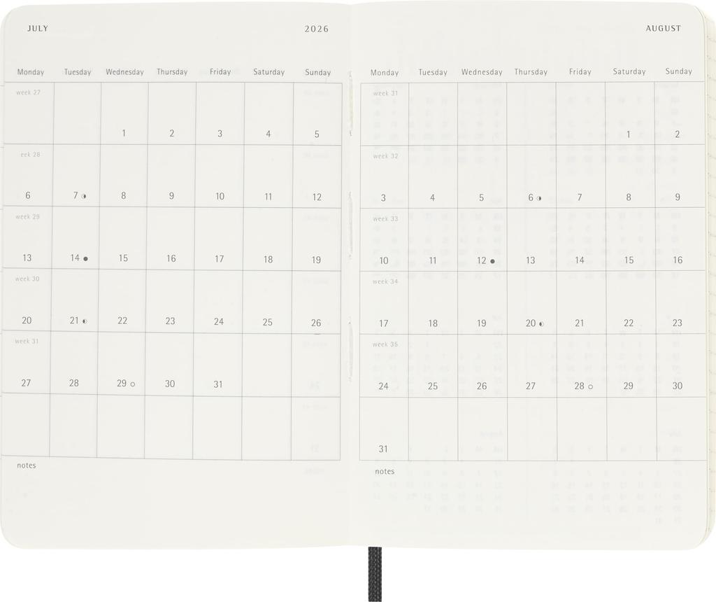 Moleskine 2026 January Weekly Pocket Size x Soft DSB12WH2Y26 Planner, Start, 12-Month Diary, Horizontal, (9cm 14cm), Cover, Black,