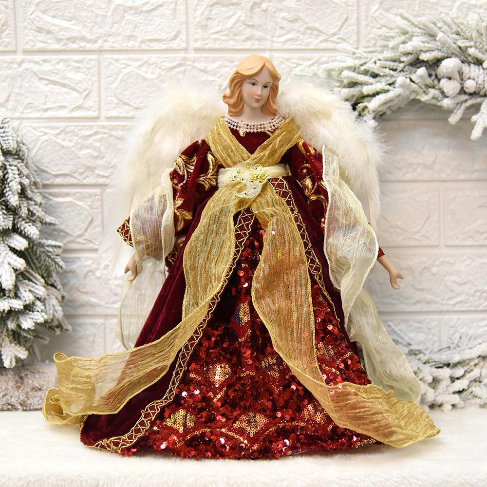 Christmas Doll Standing Treetop Figurine Angel In Gown Home Table Decoration Room Decor Statue Home Accessories Desk Decor