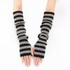 Women Striped Elbow Gloves Winter Knitted Arm Warmers Goth Punk Fingerless Gloves Stretchy Mittens with Thumb Hole for Daily Wear Cosplay
