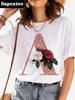 Custom Name Letter Combination Fashion Women T-shirt Rose Gold Flower Letter Font A B C D E Short Sleeve Tops Black T-shirt Tee