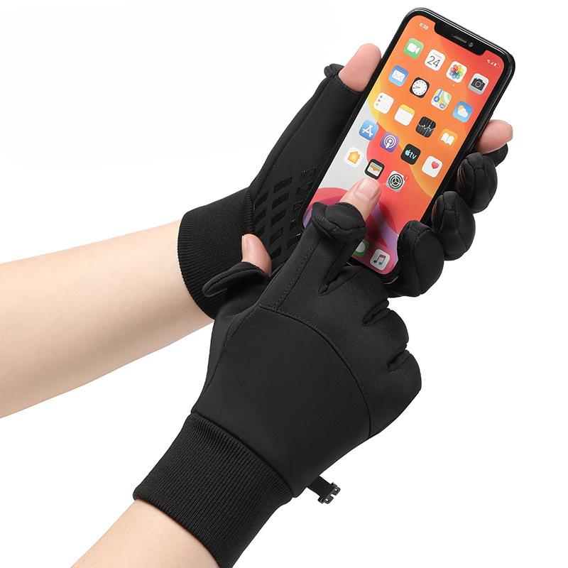 New Cycling Gloves Men's Winter Outdoor Sports Waterproof and Non Slip Two Finger Touch Screen Plus Velvet Warm Gloves