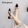 New Summer Modern Slipper Women 2024 Pointed Thick Heels Women Shoes Fashion Outside Sandals High Heels Sexy Black Slides Women