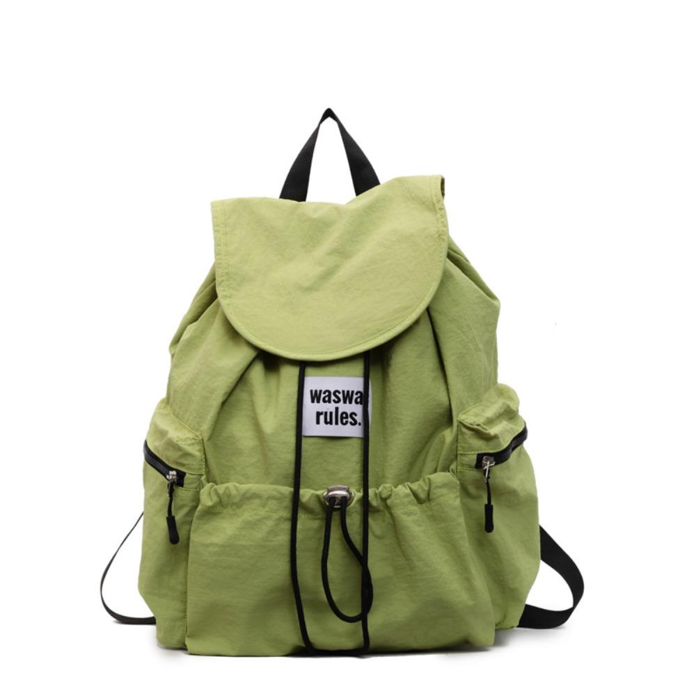 Solid Color Ruched Shoulder Bags Nylon Student Schoolbag Simple Drawsting Backpacks Outdoor