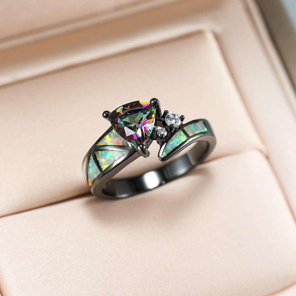 European and American Creative Design Colorful Triangle Ring Ins Style Fashion Zircon Tail Ring