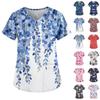 Plus Size Printed Scrub Working Uniform Tops For Women's V-Neck Short Sleeve Fun T-Shirts Workwear Tee With Pockets
