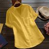 Katie Women Cotton Linen Short Sleeve Shirt Blouse Button Down Tops