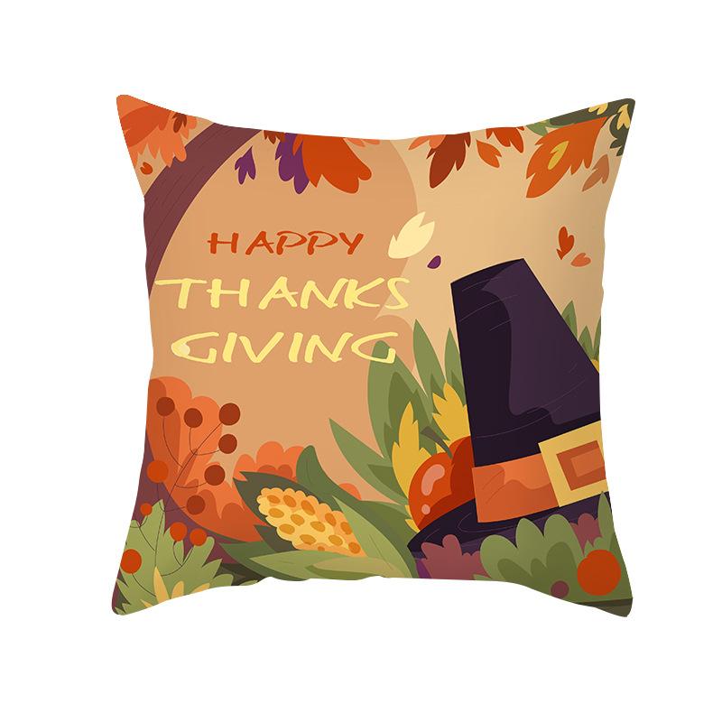 Autumn Harvest Thanksgiving Cushion Cover New Arrival Turkey Pumpkin Peach Skin Printed Cushion