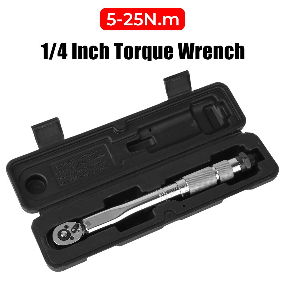 1/4'' Drive Professional Adjustable Torque Wrench Spanner Hand Tool For Car Bicycle Motorbike Use 5-25N.m Micrometer