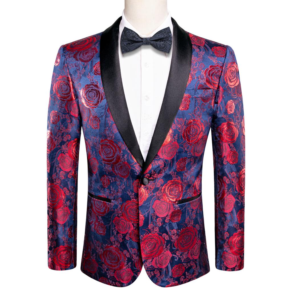 Mens Floral Tuxedo Dinner Jacket Regular Fit Shawl Lapel Paisley Prom Party Suit