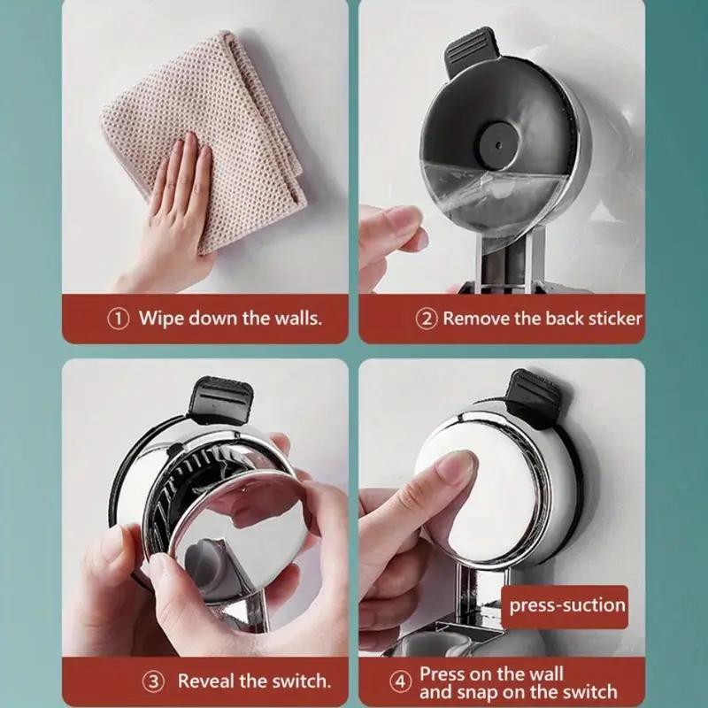 New Unique Horizontal Setting Suction Cup Handheld Shower Head Holder Large Shower Head Supports Relocatable Wall Mounted
