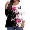 Женские топы больших размеров, рубашки с рукавами 3/4, повседневная одежда с V-образным вырезом, топы с принтами