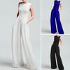 Women Jumpsuit Sleeveless Solid Color Wide Leg O Neck Slim Fit High Waist Pockets Soft