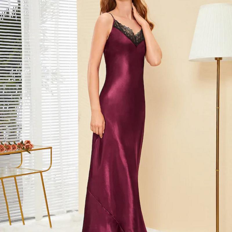 Silk Sling Lace Nightdress Women Pajamas Solid Korean Elegant V Neck Classic Basic Summer Comfortable Homewear Chic