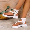 Fashion Summer New Sandals Thick Bottom Roman Style Flip Flops Fashion Ankle Belt Buckle Thick Middle Heeled Women's Shoes Large Size