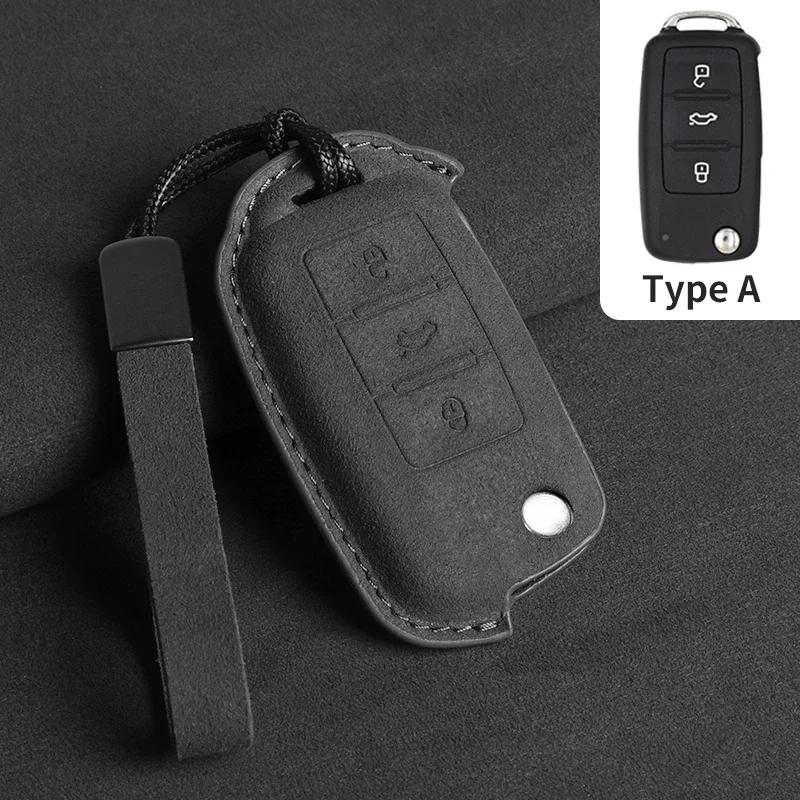 Suede Car Flip Key Case Cover for VW Volkswagen Golf 7 MK7 Tiguan MK2 T-roc T-cross Skoda Octavia Kodiaq Karoq Seat Ateca Leon