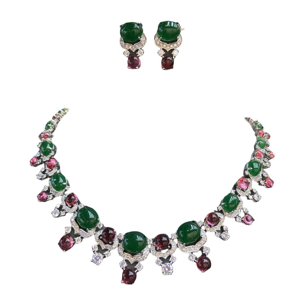 Wind Bride with Diamond Zircon Necklace Earrings Set Summer Emerald Oval Luxury Jewelry