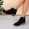 Women's 2024 Suede Pointed Belt Buckle Thick Heel Short Boots - Large Size