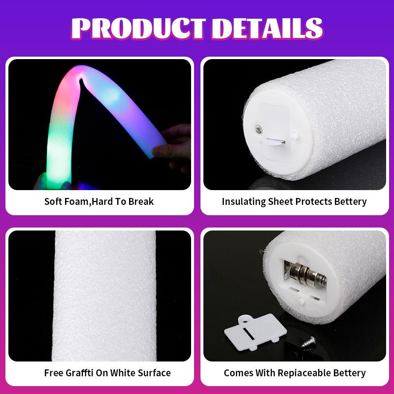 5Pcs LED Glow Sticks Bulk Colorful RGB Glow Foam Stick Cheer Tube Dark Light for Xmas Birthday Wedding Party Supplies