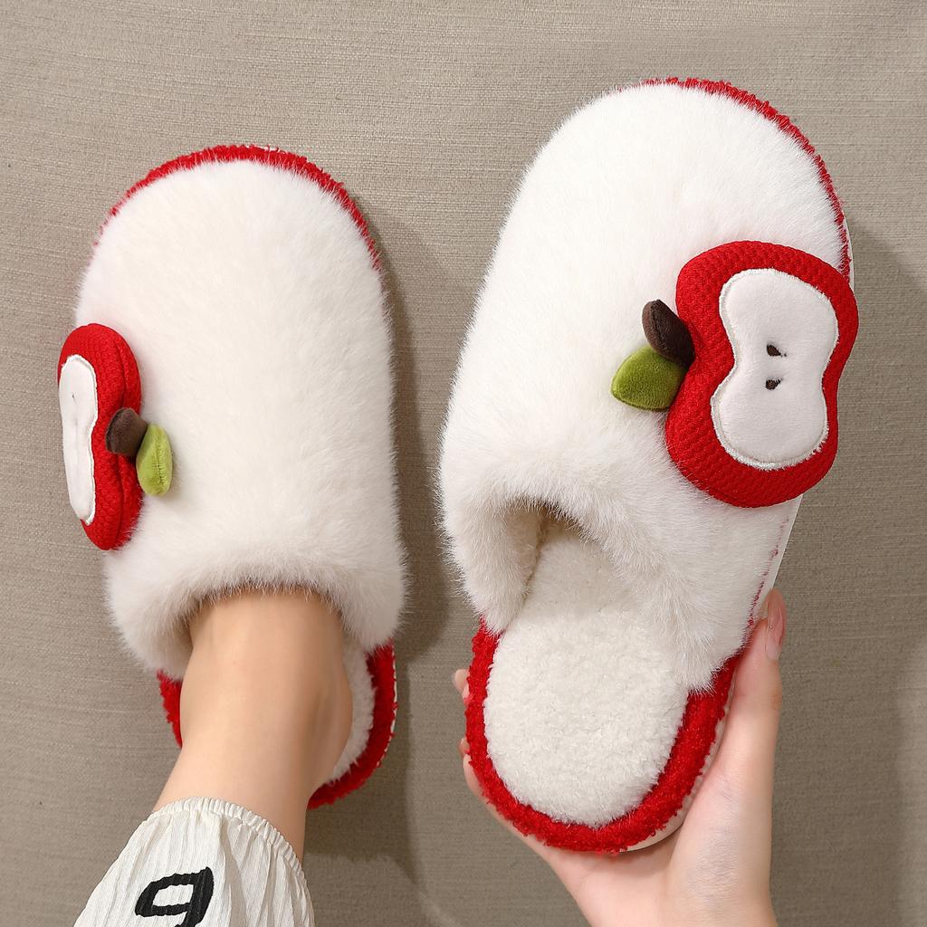Apple Bag Head Cotton Slippers Autumn and Winter Home Indoor Plush Warm Home Non-slip Fluffy Slippers