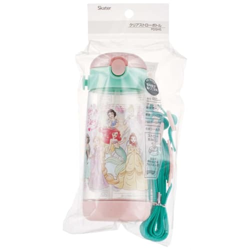 Skater Water Bottle 480ml Children's Clear Bottle with Straw Disney Princess 23 Girls PDSH5