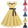 Women's Fashion Casual  Style Evening Dress Short Sleeve Swing Polka Dot Retro Dress