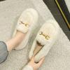 2023 Winter Women's Outdoor Plush Warm Shoes Korean Style Metal Decoration Snow Boots White Boat Shoes Ladies' Casual Flats