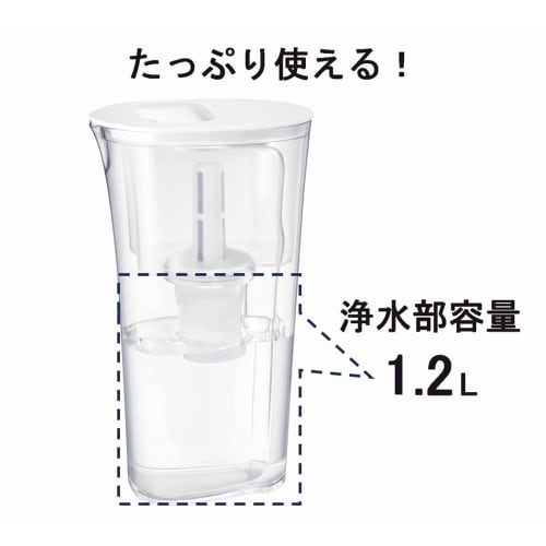 Toray Trevino Water Purifier Pot (Speed ??Purification), Compact 1.2L Capacity (Fits In Refrigerator Door Pocket), PT302F