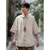 Hong Kong Style Retro Short Sleeved Shirt Men's Summer Japanese Loose Workwear Casual Five Quarter Sleeved Top Jacket