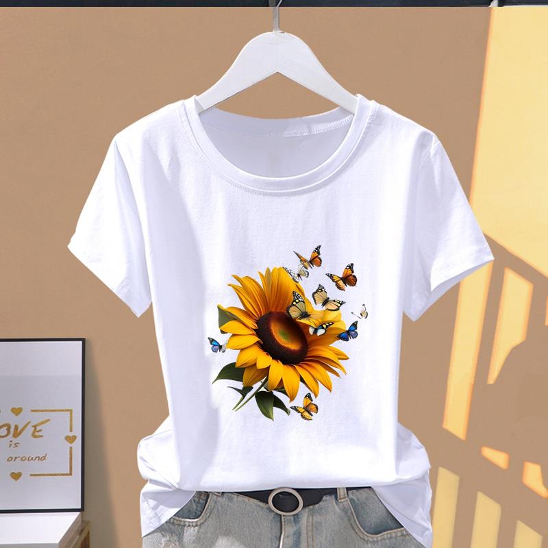 (Asian Size) Graphic Tee Casual T Clothing Print 90s Trend Watercolor Female Casual Women's Top Fashion Short Sleeve T-shirt
