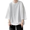 Men's Round Neck T-shirt Three-Quarter Length Sleeves Solid Color T-shirt Casual Style Loose Fit Tee Shirt for Street Travel Vacation