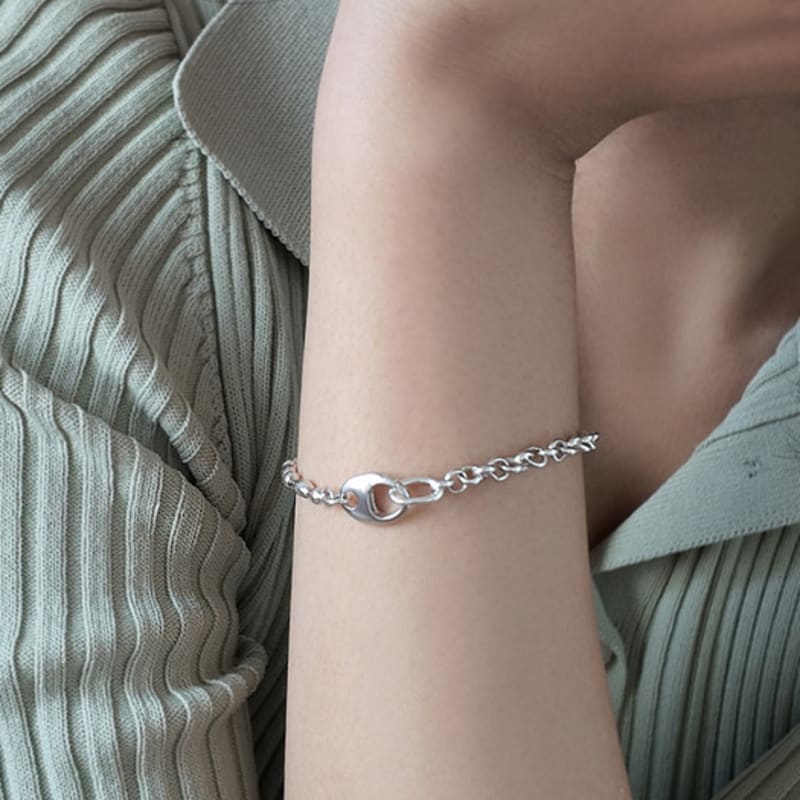 Warmrecord Silver Mix Oellipse Chain Bracelet_B015