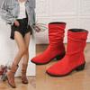 Большие размеры, женские зимние ботинки 2024 года, осень-зима, новые европейские и американские импортные ботинки с круглым носком и толстым каблуком, закрывающие среднюю часть стопы