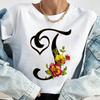 Custom Name Letter Combination Tops Fashion Women T-Shirt Rose Flower Heart Letter Font A B C D Short Sleeve Tees Black T-Shirt