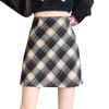 Women's High-Waist Wool Plaid Retro A-Line Skirt - Autumn/Winter Collection, Slim Fit, Short Length