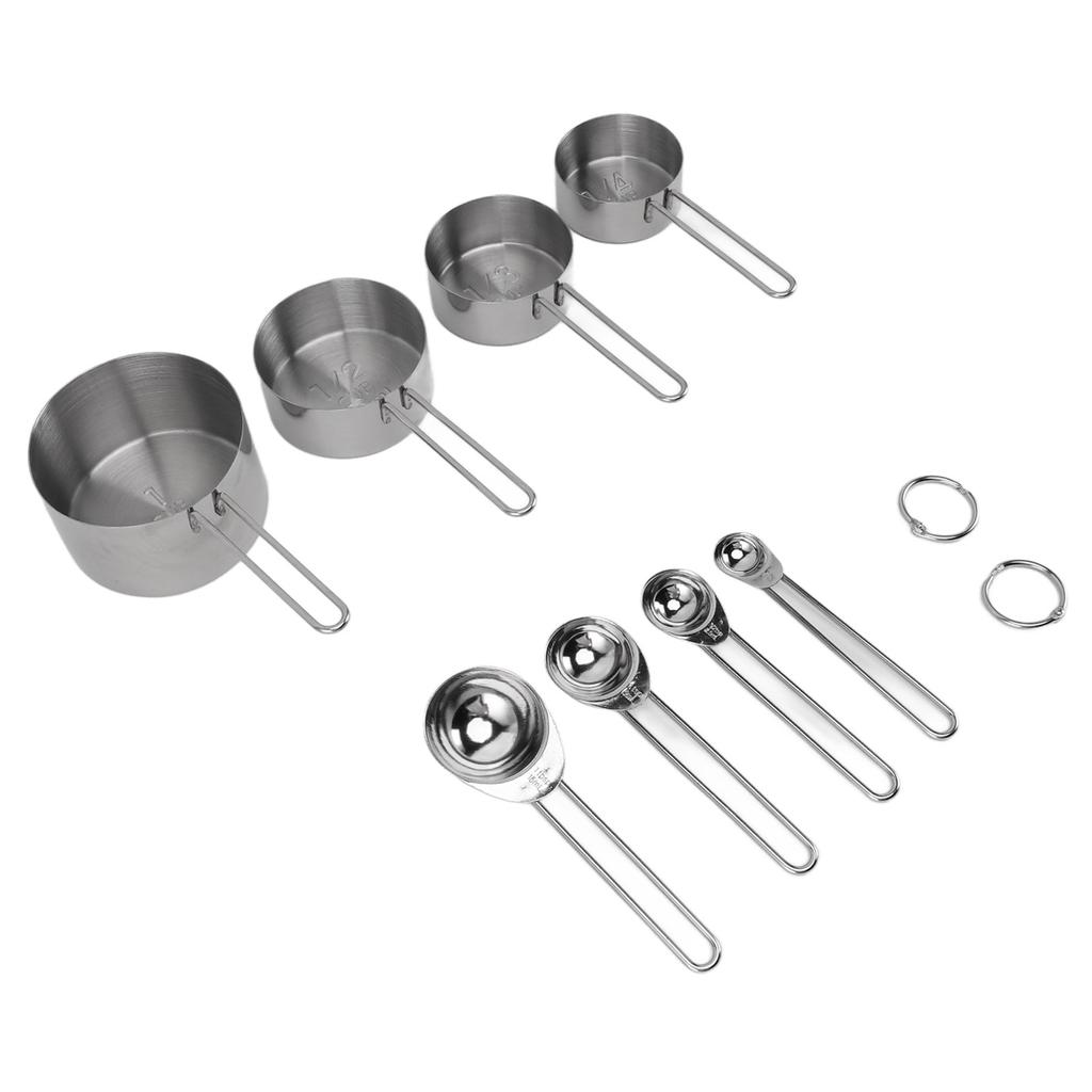 8Pcs Stainless Steel Measuring Cups and Spoons with Handles Stackable Kitchen Cooking Baking Measuring Cup Tools