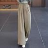 Women Casual Pants Elastic Waist Adjustable Drawstring Long Trousers with Pockets Solid Color Loose Fit Wide Leg Pants