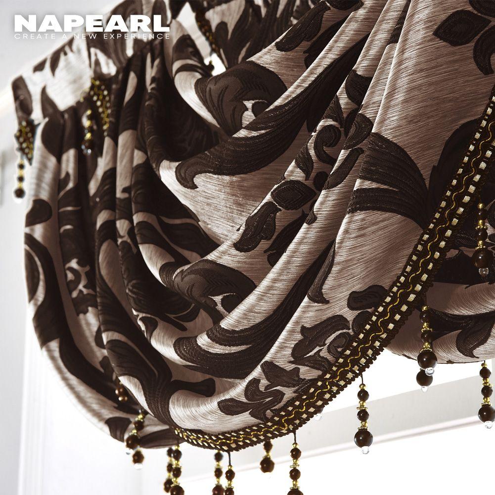 1 PC NAPEARL Luxury Flower Retro Style Wave Curtain Beaded Valance Design Fashion Window Jacquard Curtain Home Decor