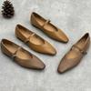 Genuine Leather Pointed Toe Buckle Strap Flats Handmade Solid Color Soft Sole Women's Shoes
