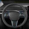 For Tesla Model 3 Model Y 2023 3Pcs Car Interior Accessories Steering Wheel Decor Stickers Carbon Fiber