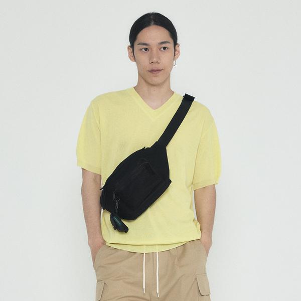 Canvas Mesh Pocket Daily Waist Bag (Black), AM23B0301-7000021520