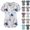 Plus Size Printed Scrub Working Uniform Tops For Women's V-Neck Short Sleeve Fun T-Shirts Workwear Tee With Pockets