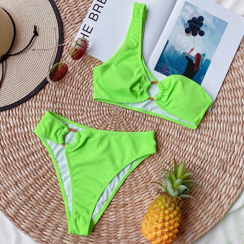 Bikinis High Waist Bikini Set One Shoulder Swimsuit Female Sexy Women Swimwear Bathing Suit