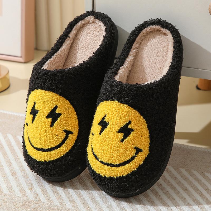 Smiling Face Couple Slippers New 2024 Winter Indoor Household Floor Anti Slip Warm Cotton Shoes Fashion Casual Shoes Comfortable