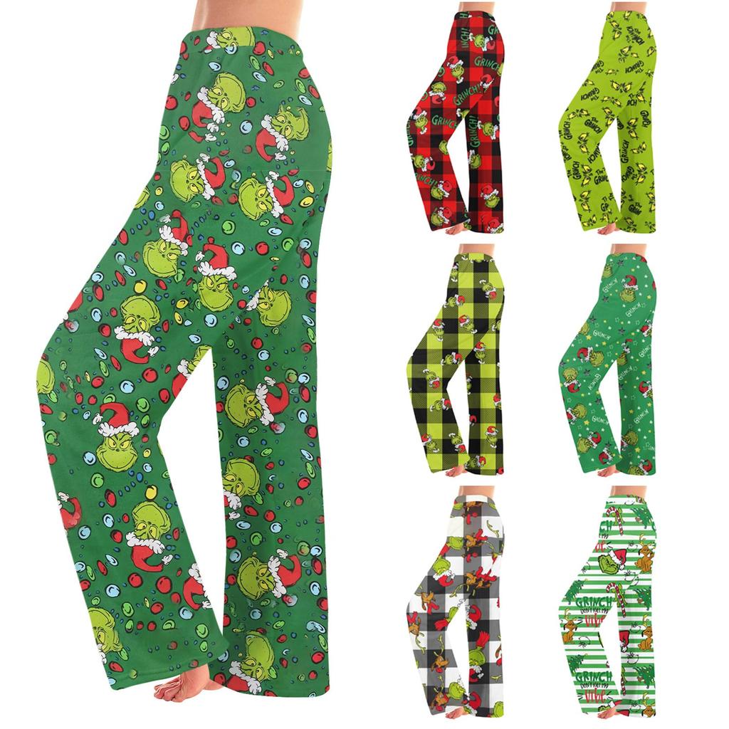 Women Autumn Winter Pants Full Length Long Trousers Flannel Christmas Printed Pants