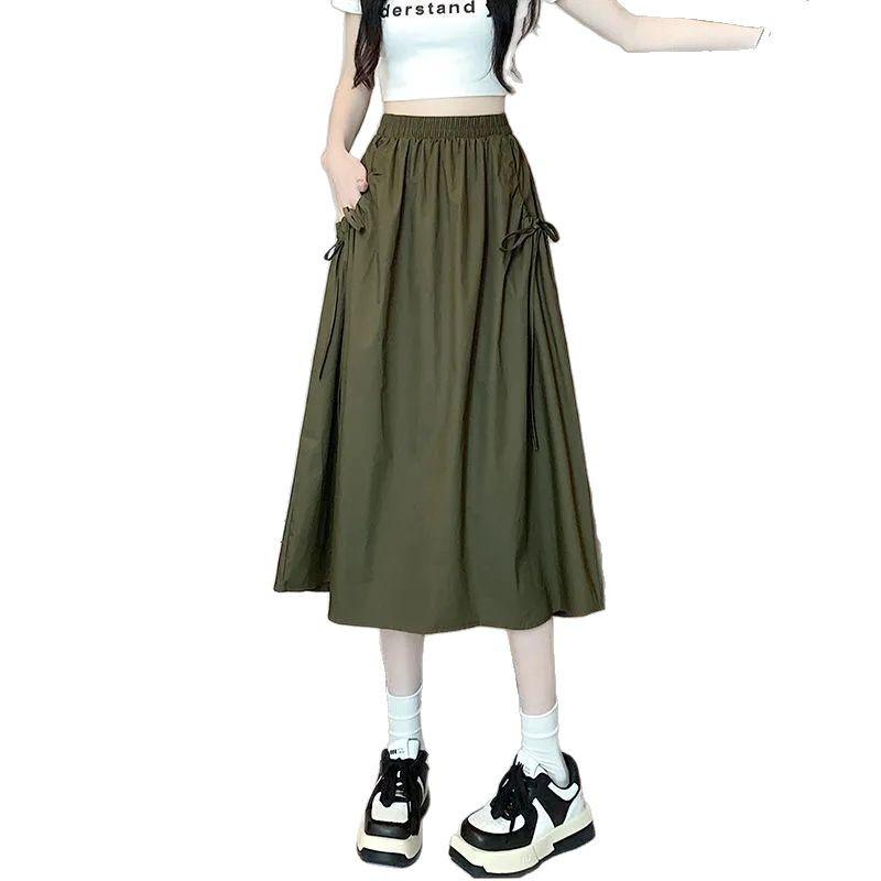 Summer 2025 Women's Drawstring High-Waist A-Line Workwear Skirt