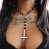 Rosary Necklace Gothic Inverted Cross Pendant Pagan Mysterious Silver Color Star Charm, Personality Neck Jewelry